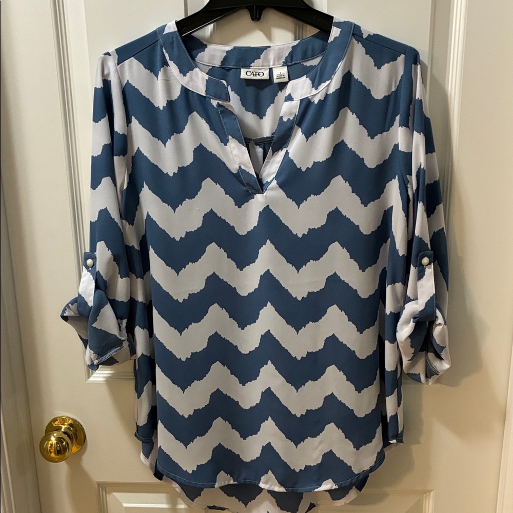 Cato Navy and White Zigzag Blouse